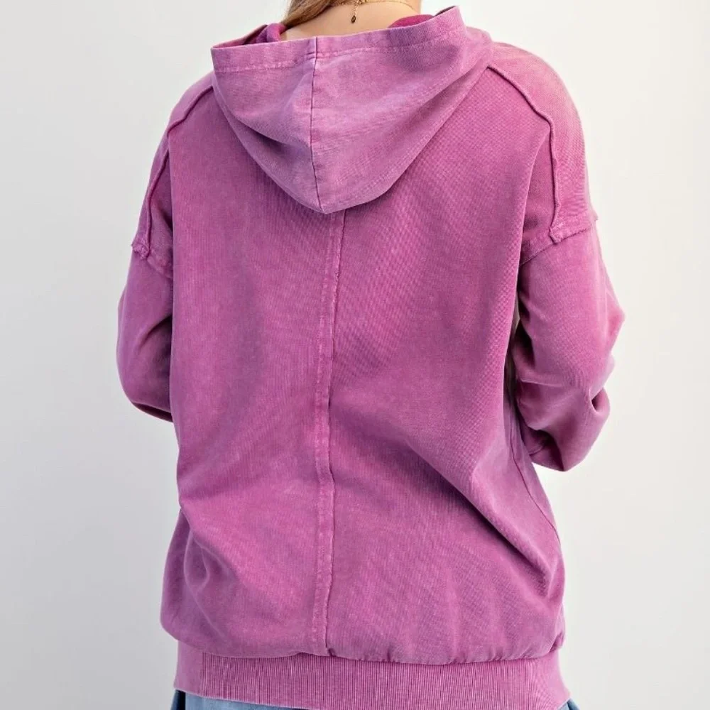 NEW EASEL CLOTHING WASHED TERRY KNIT PULLOVER PEACE HOODIE Purple SWEATSHIRT - Picture 5 of 10